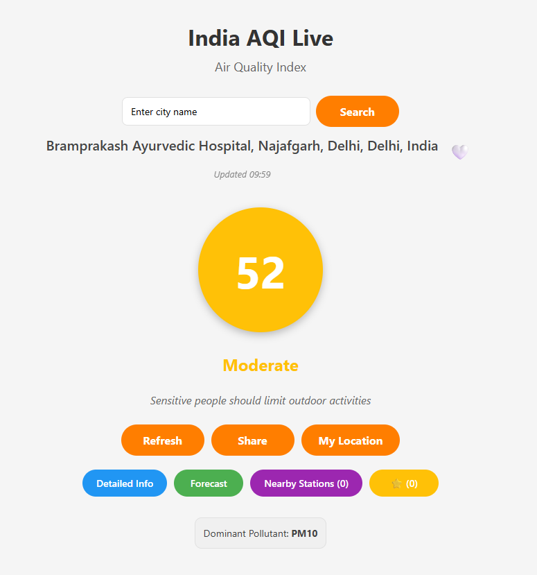India AQI Live air quality tracking, pollution levels, and station forecasts